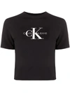 Calvin Klein Jeans Est.1978 Cropped Logo Print T-shirt In 黑色