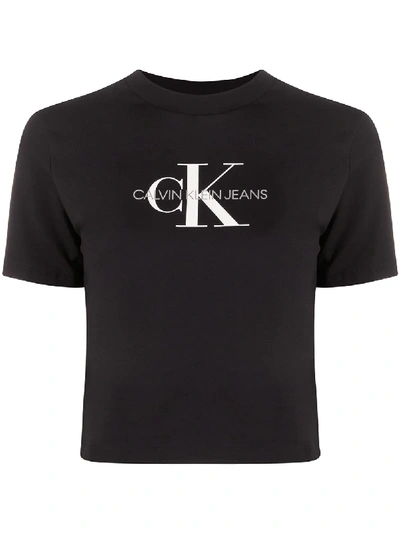 Calvin Klein Jeans Est.1978 Cropped Logo Print T-shirt In 黑色