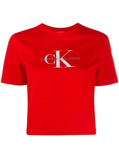 Calvin Klein Jeans Est.1978 Printed Logo Cropped T-shirt In 红色