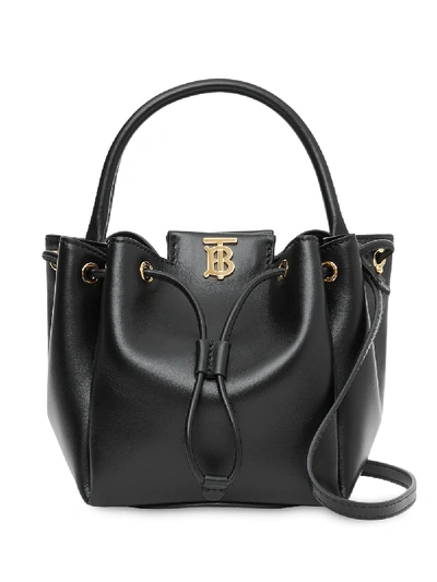 Burberry Monogram Motif Leather Bucket Bag In Black