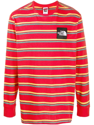 The North Face Long Sleeve Striped Print Top In Red