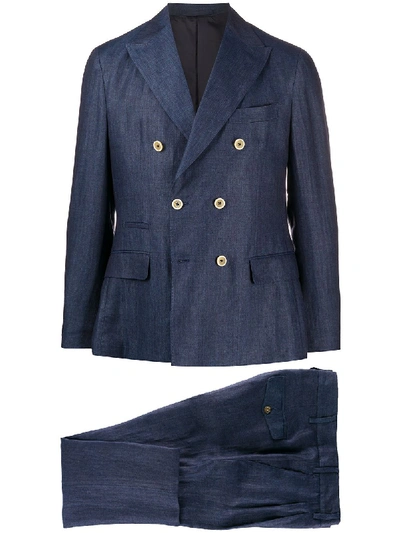 Eleventy Double-breasted Two Piece Suit In Blue