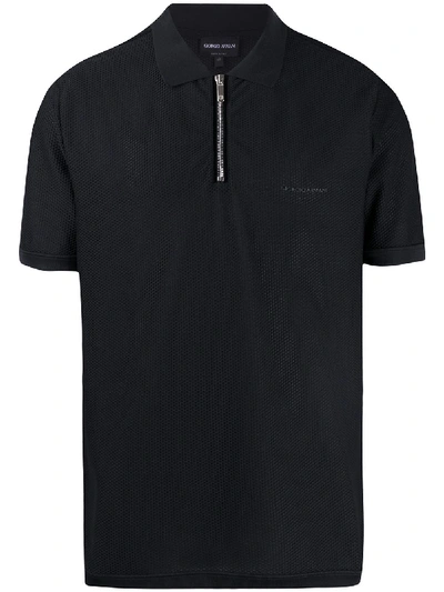 Giorgio Armani Half-zip Mesh Polo Shirt In Blue