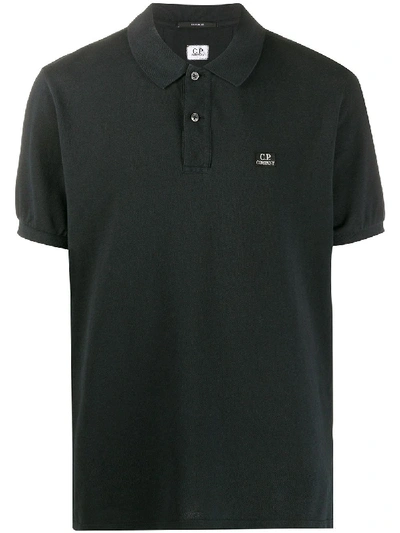 C.p. Company Logo-embroidered Short-sleeved Polo Shirt In Black