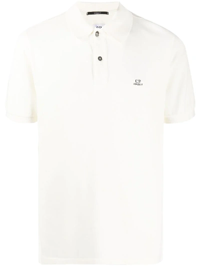 C.p. Company Embroidered Logo Polo Shirt In White