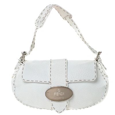 Pre-owned Fendi White Selleria Leather Baguette Bag