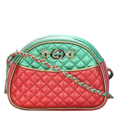 Pre-owned Gucci Red/green Leather Mini Trapuntata Bag