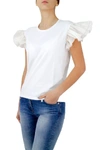 Blumarine Tulle Sleeves Cotton T-shirt In White