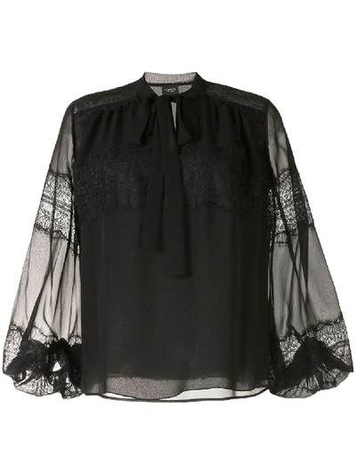 Giambattista Valli Lace-panelled Chiffon Blouse In Black
