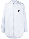 Comme Des Garçons Play Pinstripe Heart-embroidery Shirt In Blue