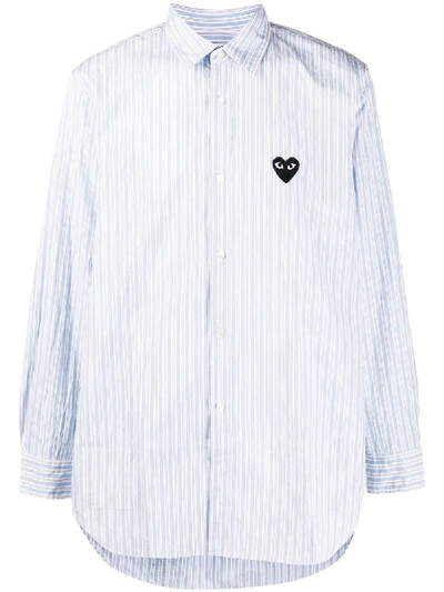 Comme Des Garçons Play Striped Heart-logo Shirt In Blue