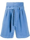 Temperley London Fontana Paperbag-waist High-rise Denim Shorts In Blue