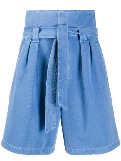 Temperley London Fontana Paperbag-waist High-rise Denim Shorts In Blue