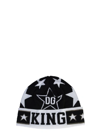 Dolce & Gabbana Men's Dg King Star Intarsia Beanie Hat In Black