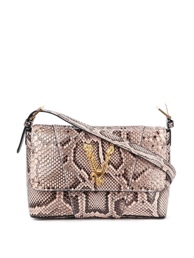 Versace Virtus Python Shoulder Bag In Light Brown