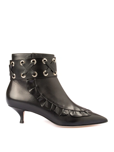 Red Valentino Leather Ankle Boots With Zip In Black