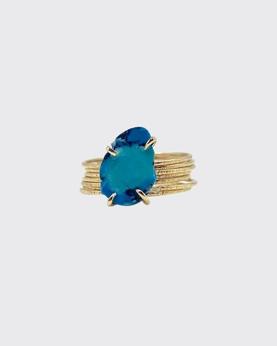 Atelier Paulin 18k Yellow Gold 7-band Raw Turquoise Ring