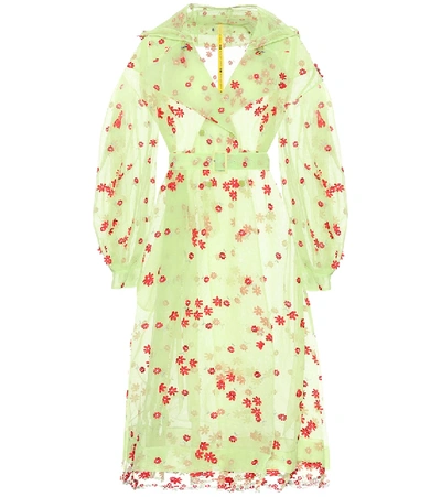 Moncler Genius + 4 Simone Rocha Coronilla Hooded Appliquéd Embroidered Tulle Trench Coat In Mint