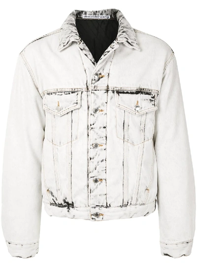 Alexander Wang Denim Distressed Trucker Jacket In Weiss