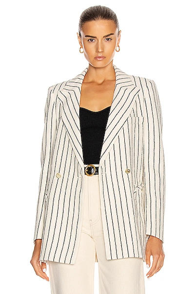 Blazé Milano Roanoke Everyday Double-breasted Striped Cotton-blend Blazer In White