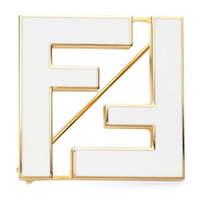 Fendi Two-tone Ff Brooch In Blanc