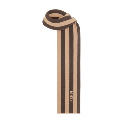 Fendi Cashmere Striped Scarf In Brown