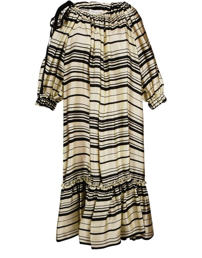 Dries Van Noten Off-the-shoulder Striped Dress In Cream