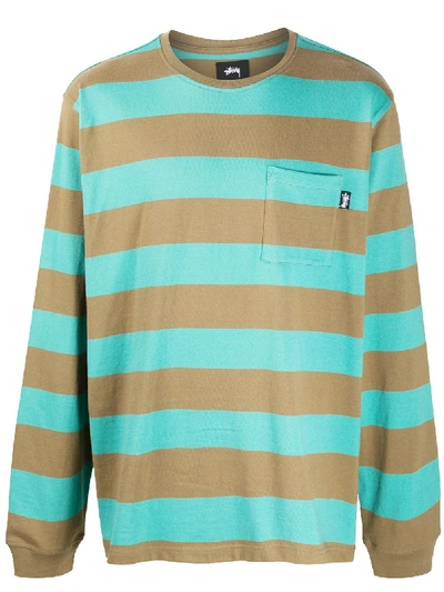 Stussy Striped Crew-neck Jumper In Green ,blue