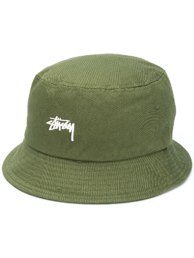 Stussy Embroidered Logo Bucket Hat In Green