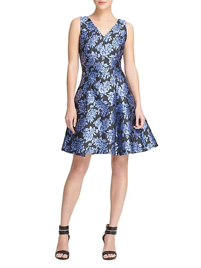 Donna Karan Floral Jacquard Fit & Flare Dress In Sapphire