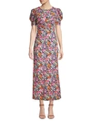 Saloni Bianca Floral Silk Puff-sleeve Dress In Pemala Circle