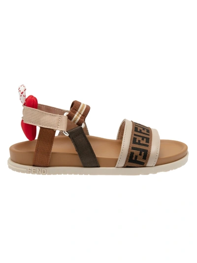 Fendi Ff Red And Brown Flat Sandals