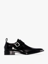RABANNE BLACK BUCKLED LEATHER DERBY SHOES,20EHH0043CLF03414732818