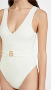 Tory Burch Miller Plunge One-piece Swimsuit In White