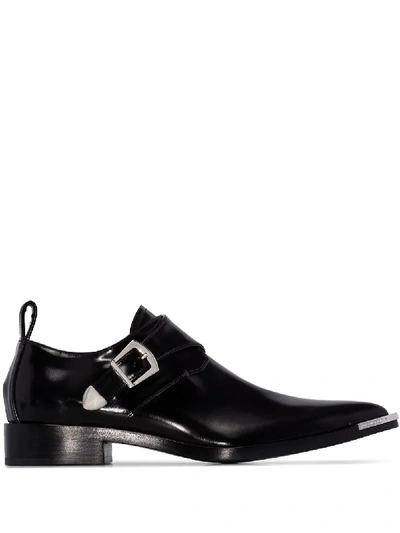 Rabanne Black Buckled Leather Derby Shoes