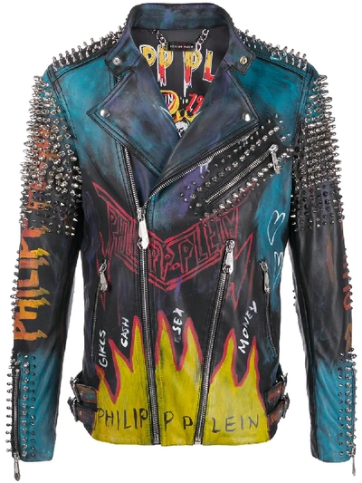 Philipp Plein Evil Smile Biker Jacket In Black