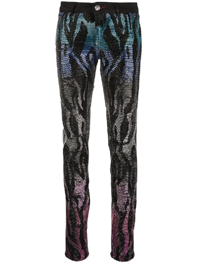 Philipp Plein Embellished Zebra Pattern Jeggings In Black