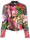 PHILIPP PLEIN SPIKE-STUD FLORAL BIKER JACKET