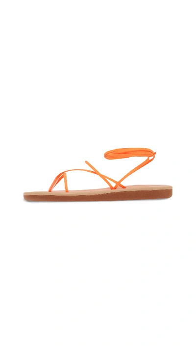 Ancient Greek Sandals String Wraparound Rubber And Leather Sandals In Fluo Orange