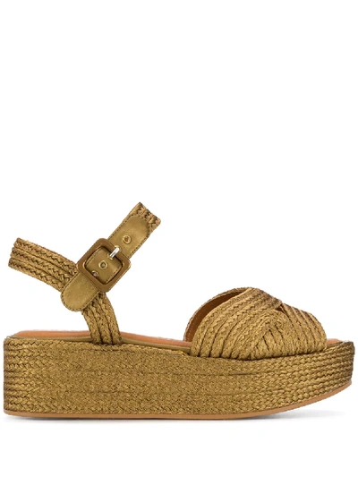 Robert Clergerie Aruba Braided Flatform Sandals In Gold