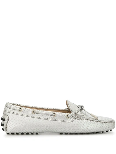 Tod's Gommino Driving Loafers In Silver