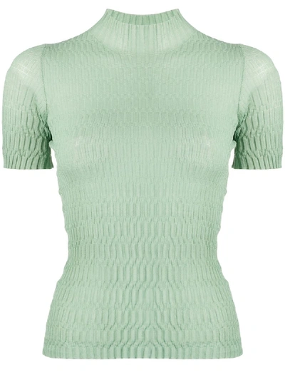 Mrz Knitted Short Sleeve Top In Green