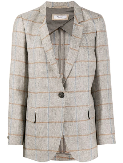Peserico Single Breasted Checked Print Blazer In Neutrals