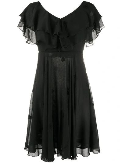 Liu •jo Ruffle Flared Mini Dress In Black