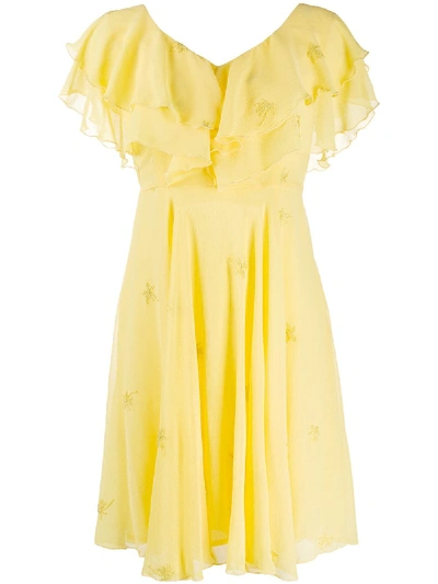 Liu •jo Ruffle Flared Mini Dress In Yellow