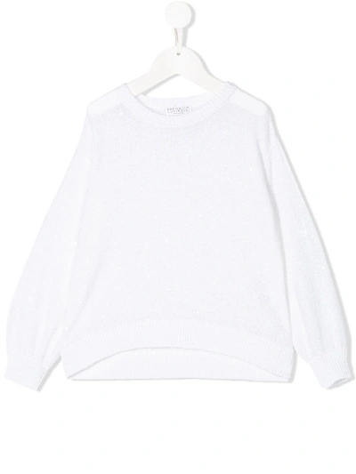 Brunello Cucinelli Kids' Crew-neck Sequin-embellished Sweater In White