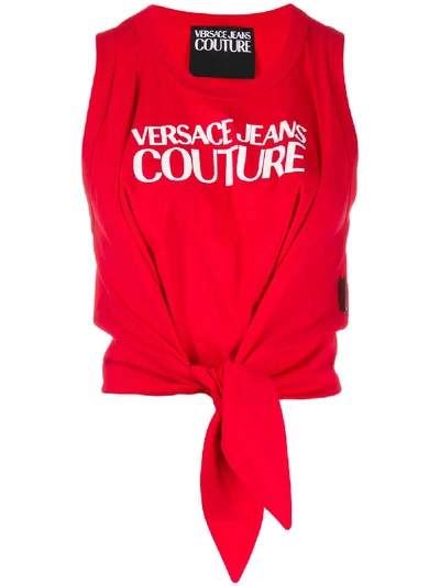 Versace Jeans Couture Tie Waist Logo Top In Red