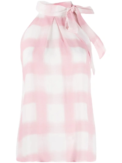 Altea Halterneck Checked Print Blouse In Pink