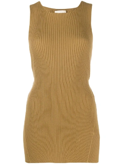Semicouture Knitted Ribbed Top In Brown