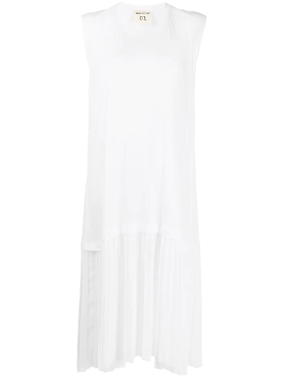 Semicouture Pleated Hem T-shirt Dress In White